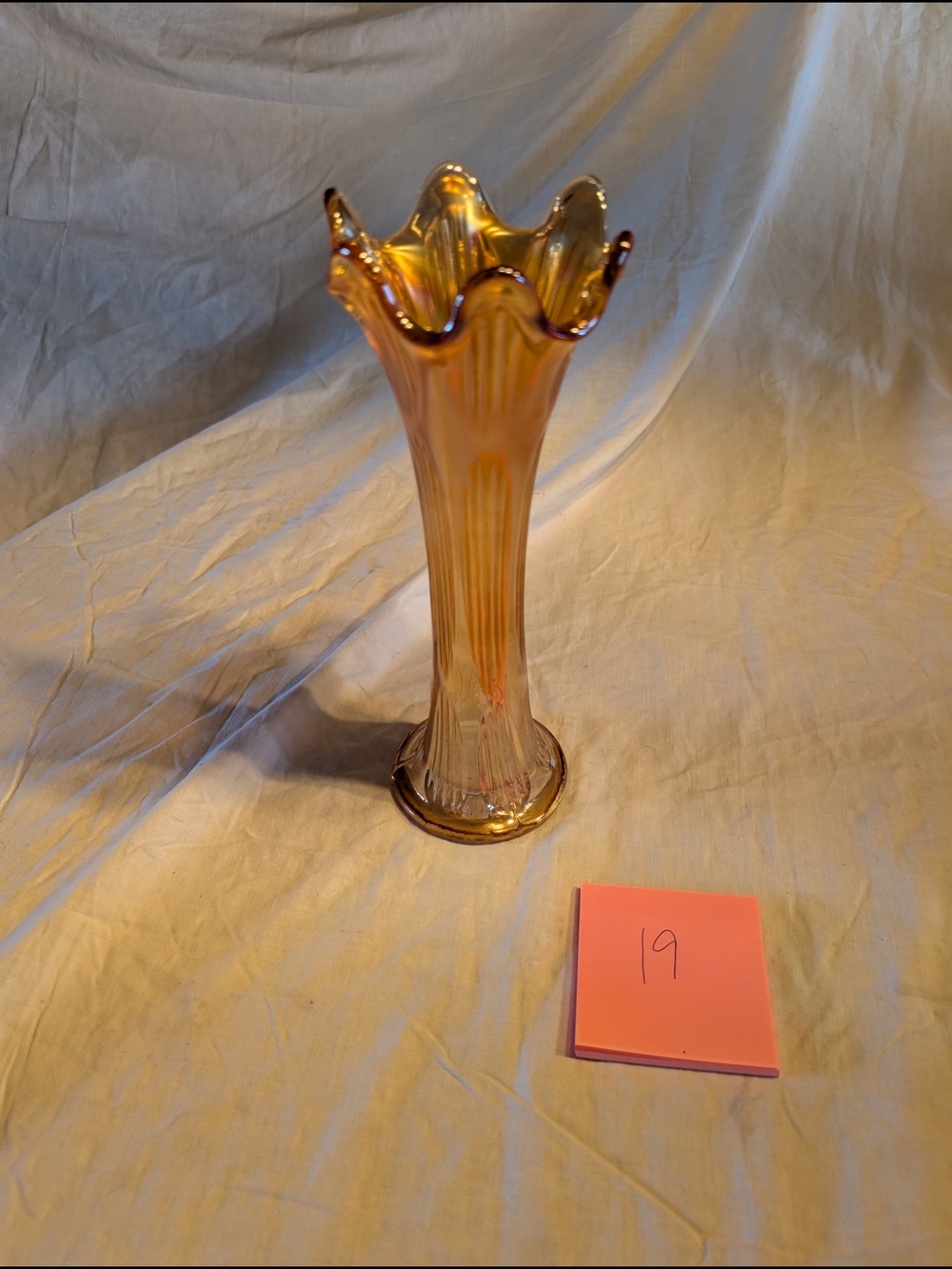 2/80$ Fenton Iridescent Amber Ruffled Top Vase